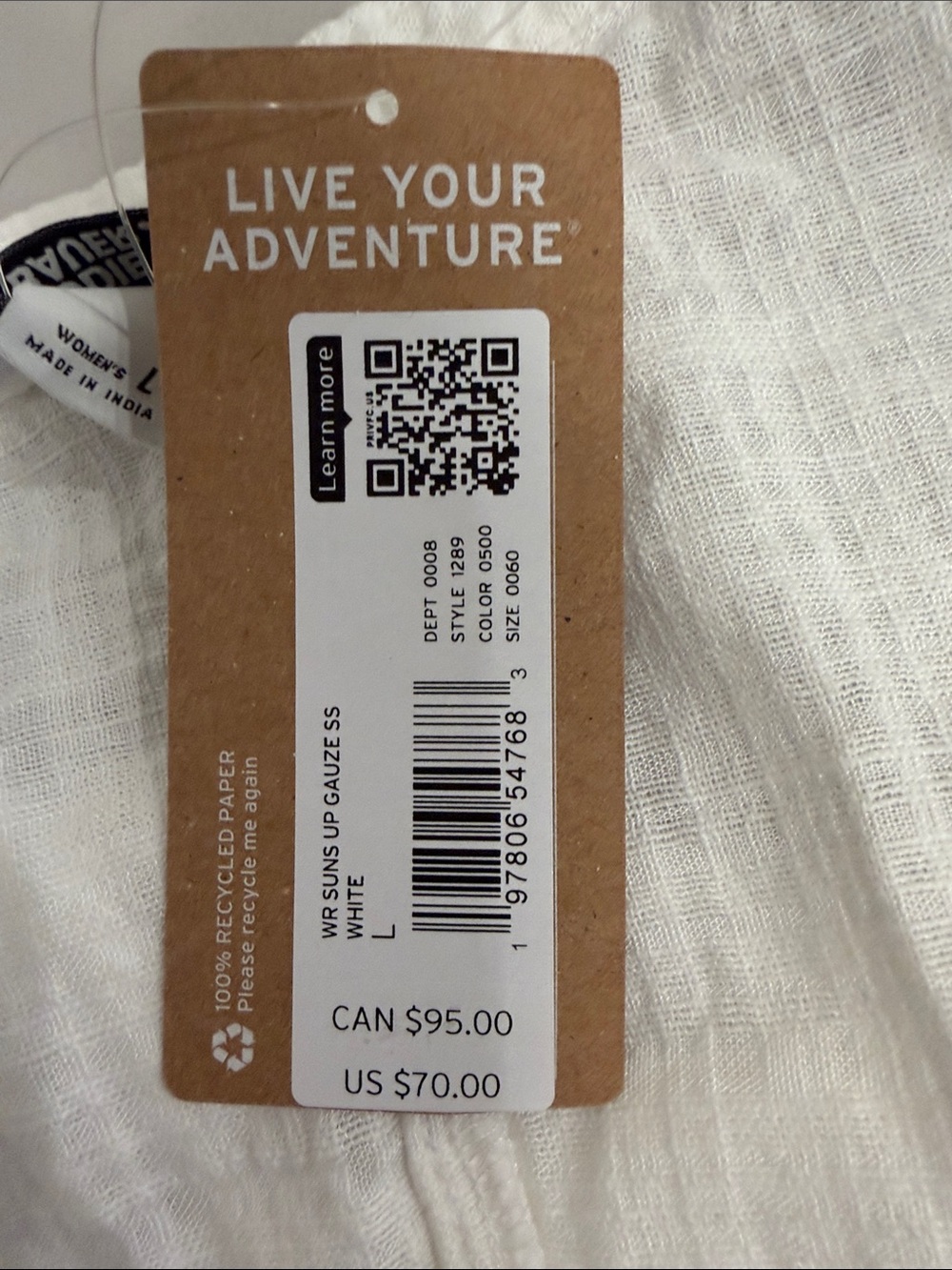 Eddie Bauer White Textured Gauze Henley Top Large Cotton Blend Short Sleeve NWT - Picture 6 of 7
